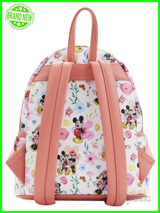 Loungefly Mickey Minnie Floral Mini Backpack Faux Leather Gold Hardware